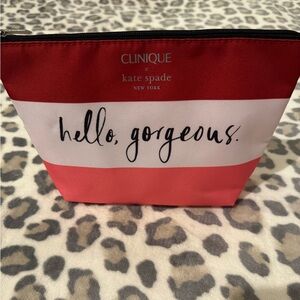 Clinique x Kate Spade 'hello, gorgeous.' Cosmetic Pouch - Coral & White